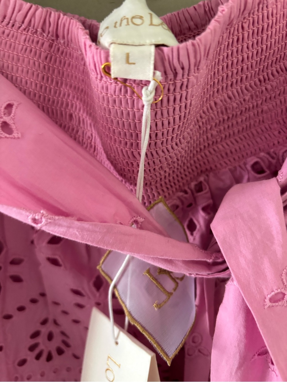 LoveShackFancy Pink Eyelet Tie-Waist Skater Skirt - Picture 7 of 13